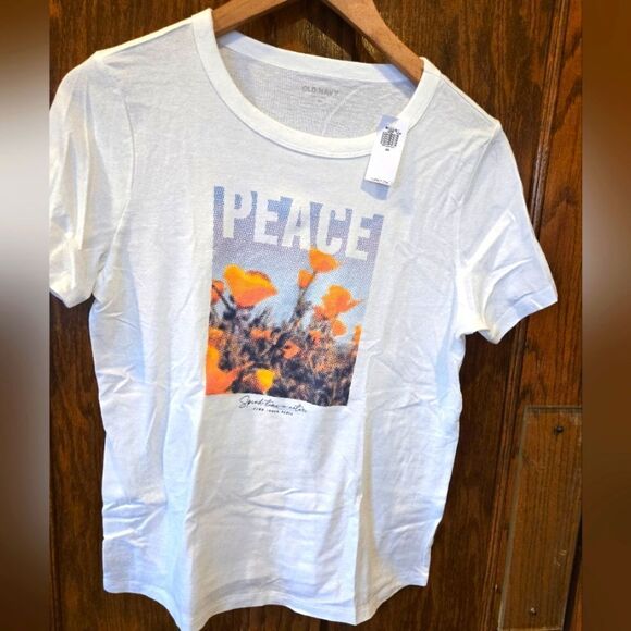 Old Navy White T-Shirt with Orange Floral Graphic NWT XSMALL - Picture 1 of 6